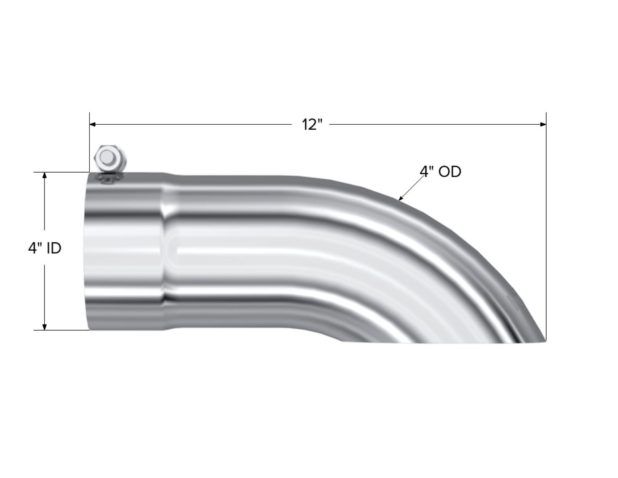 Armor Pro Exhaust Tip; 4 in. Inlet Diameter; 4 in. Outlet Diameter; 12 in. Length; Turn Down; T304 Stainless Steel; Mirror Polished; product image