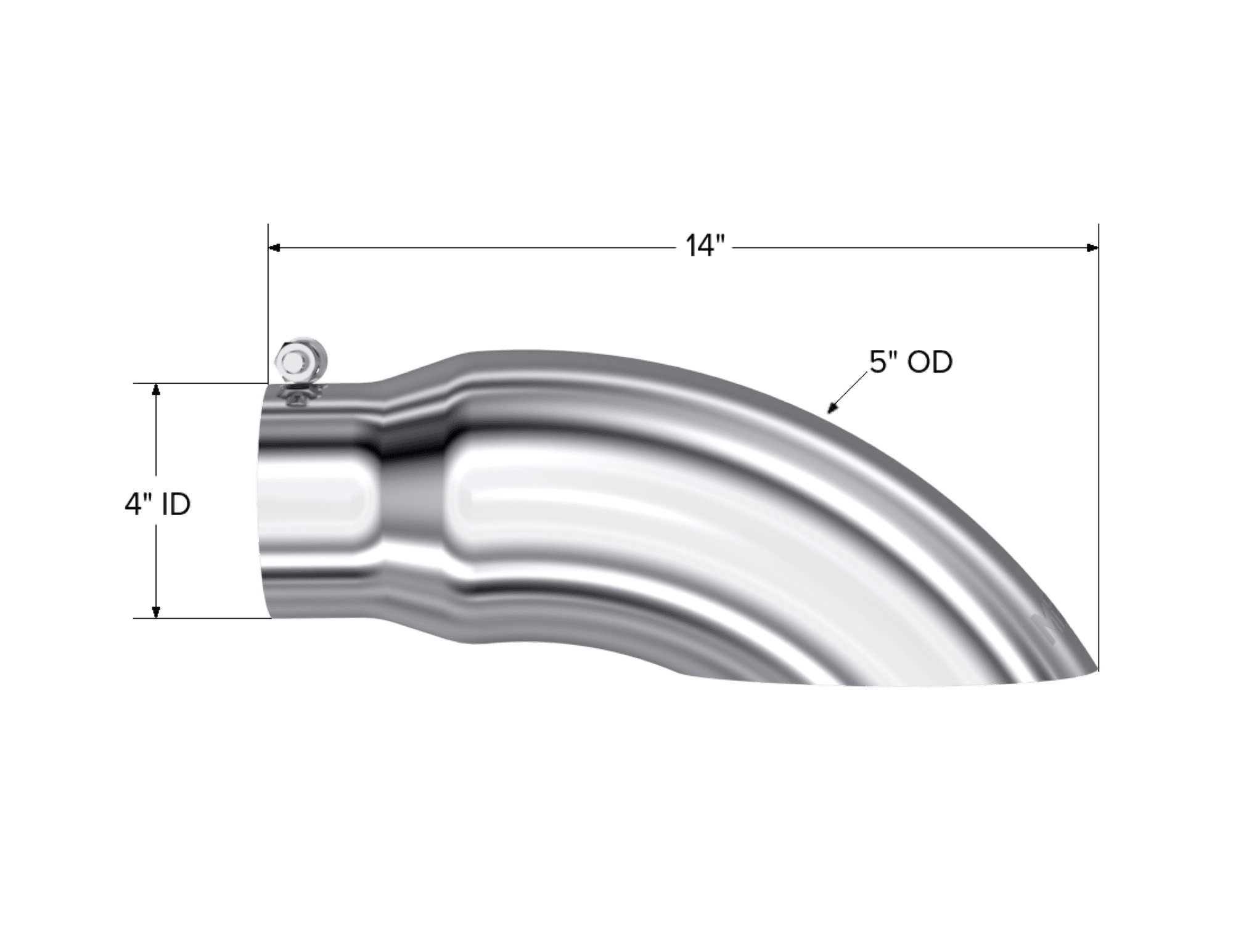 Armor Pro Exhaust Tip; 4 in. Inlet Diameter; 5 in. Outlet Diameter; 14 in. Length; Turn Down; T304 Stainless Steel; Mirror Polished; product image