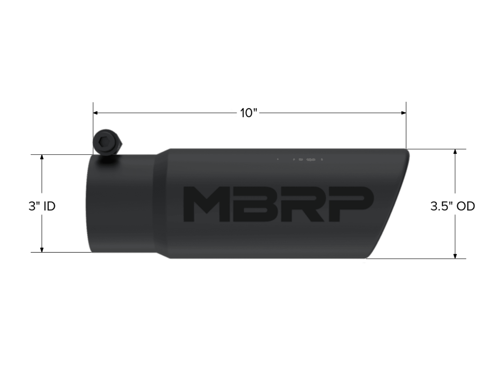 Armor BLK Exhaust Tip; 3 in. Inlet Diameter; 3.5 in. Outlet Diameter; 10 in. Length; Angled Rolled Edge; T304 Stainless Steel; Black Coated; product image