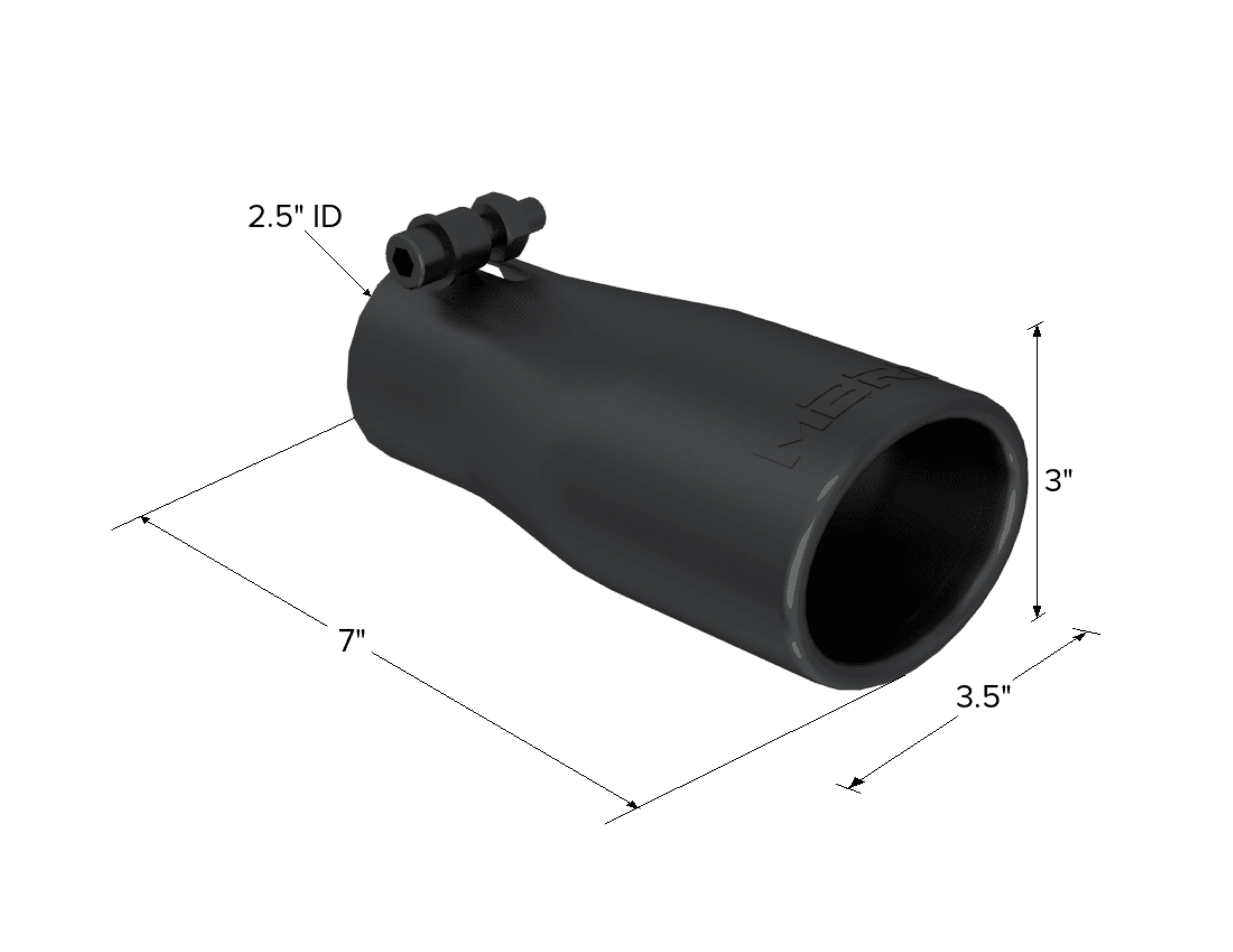 Armor BLK Exhaust Tip; 2.5 in. Inlet Diameter; 3.75 in. Outlet Diameter; 7 1/16 in. Length; Oval; T304 Stainless Steel; Black Coated; product image