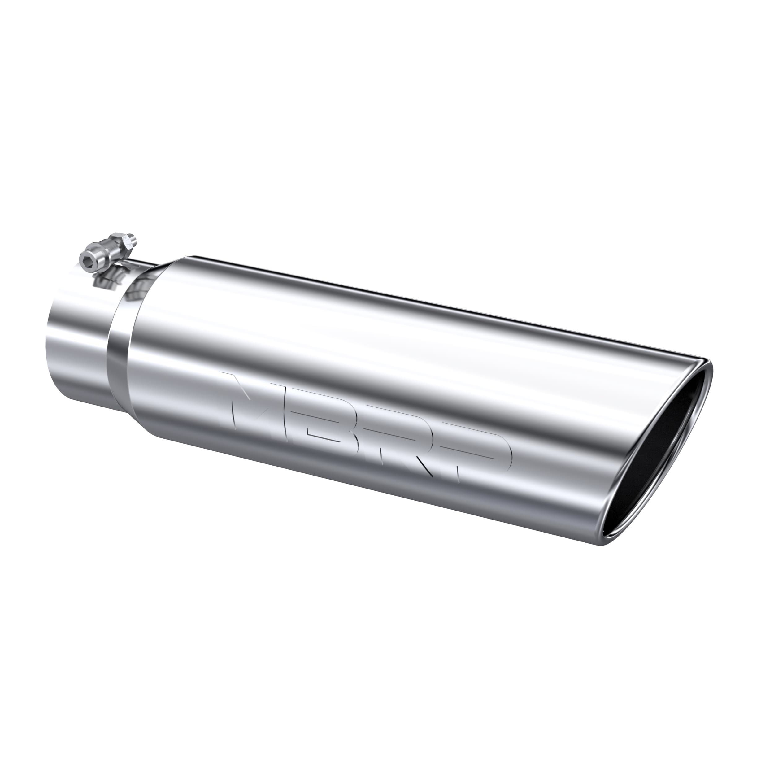 MBRP Exhaust Armor Pro Exhaust Tip; 4 in. Inlet Diameter; 5 in. Outlet Diameter; 18 in. Length; Angled Rolled End; T304 Stainless Steel; Mirror Polished;