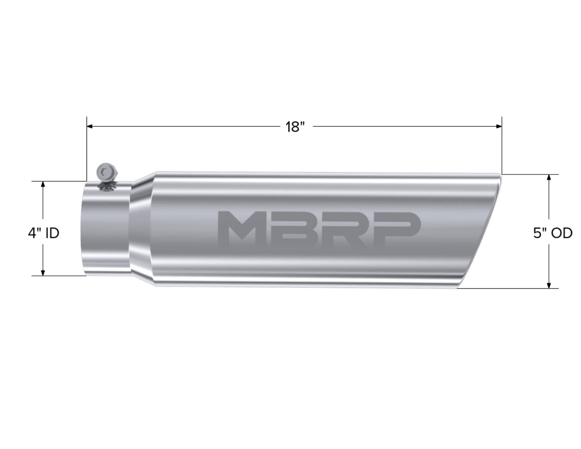 Armor Pro Exhaust Tip; 4 in. Inlet Diameter; 5 in. Outlet Diameter; 18 in. Length; Angled Rolled End; T304 Stainless Steel; Mirror Polished; product image