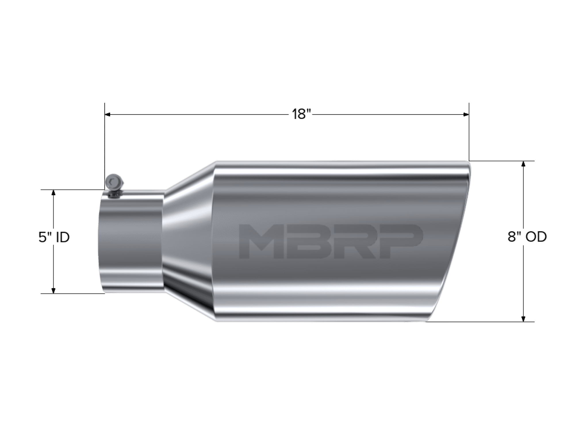 Armor Pro Exhaust Tip; 5 in. Inlet Diameter; 8 in. Outlet Diameter; 18 in. Length; Rolled End; T304 Stainless Steel; Mirror Polished; product image