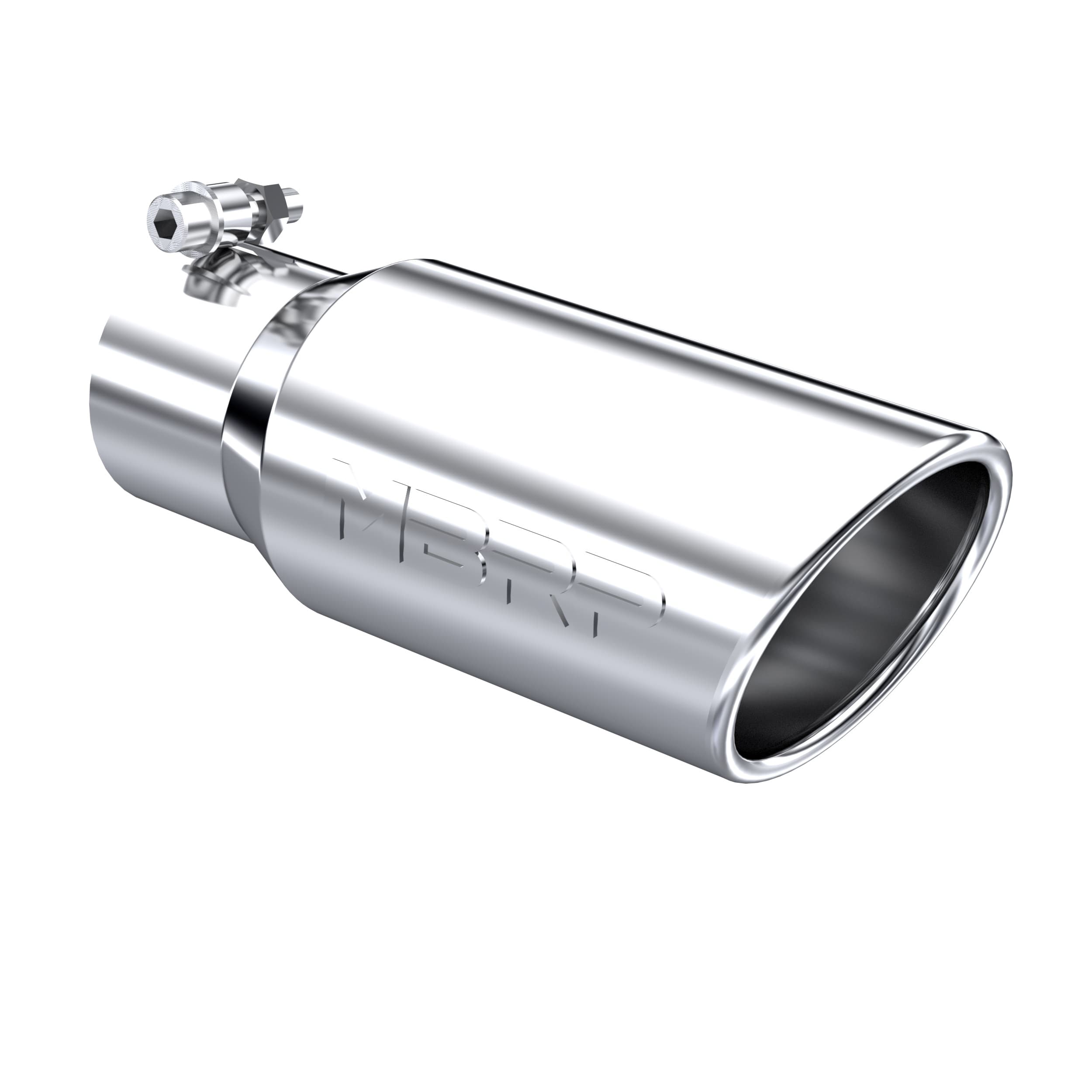 Armor Pro Exhaust Tip; 3 in. Inlet Diameter; 4 in. Outlet Diameter; 10 in. Length; Angled Rolled End; T304 Stainless Steel; Mirror Polished;