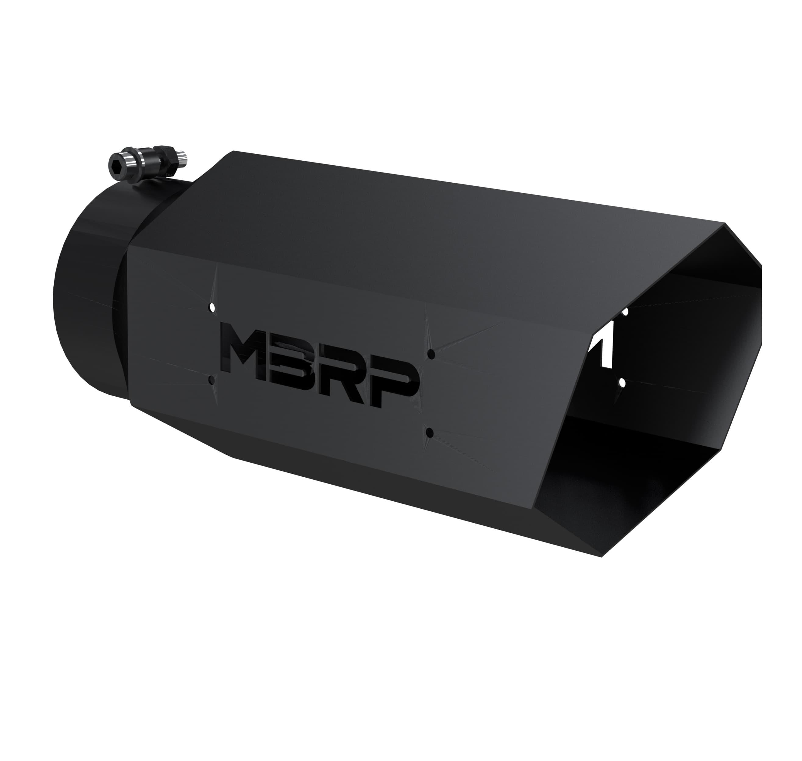 Armor BLK Exhaust Tip; 5 in. Inlet Diameter; 6 in. Outlet Diameter; 16 in. Length; w/o Logo Plate; Stainless Steel; Black Coated; product image