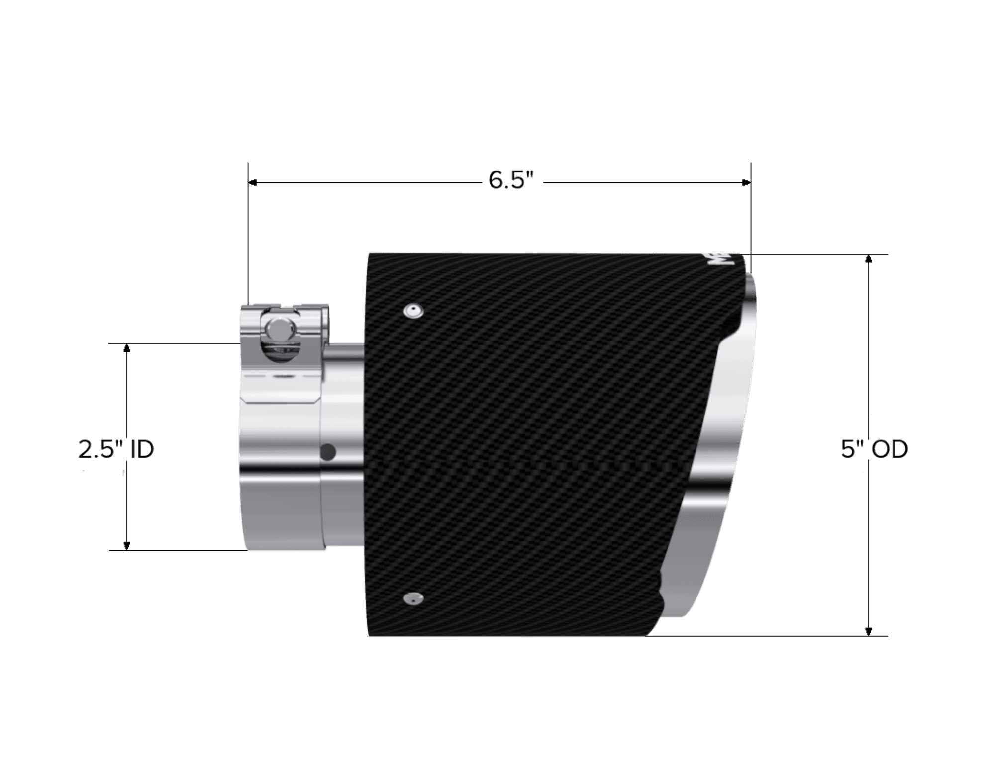 Exhaust Tip 2.5 Inch ID 5 Inch OD Out 6.5 Inch Length Angle Cut Dual Wall Carbon Fiber and Stainless Steel MBRP product image