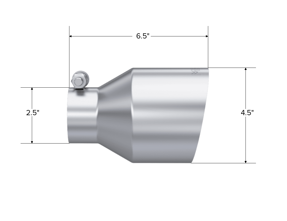 Armor Pro Exhaust Tip; 2.5 in. Inlet Diameter; 4.5 in. Outlet Diameter; 6.5 in. Length; Single Wall; Angle Cut; T304 Stainless Steel; product image