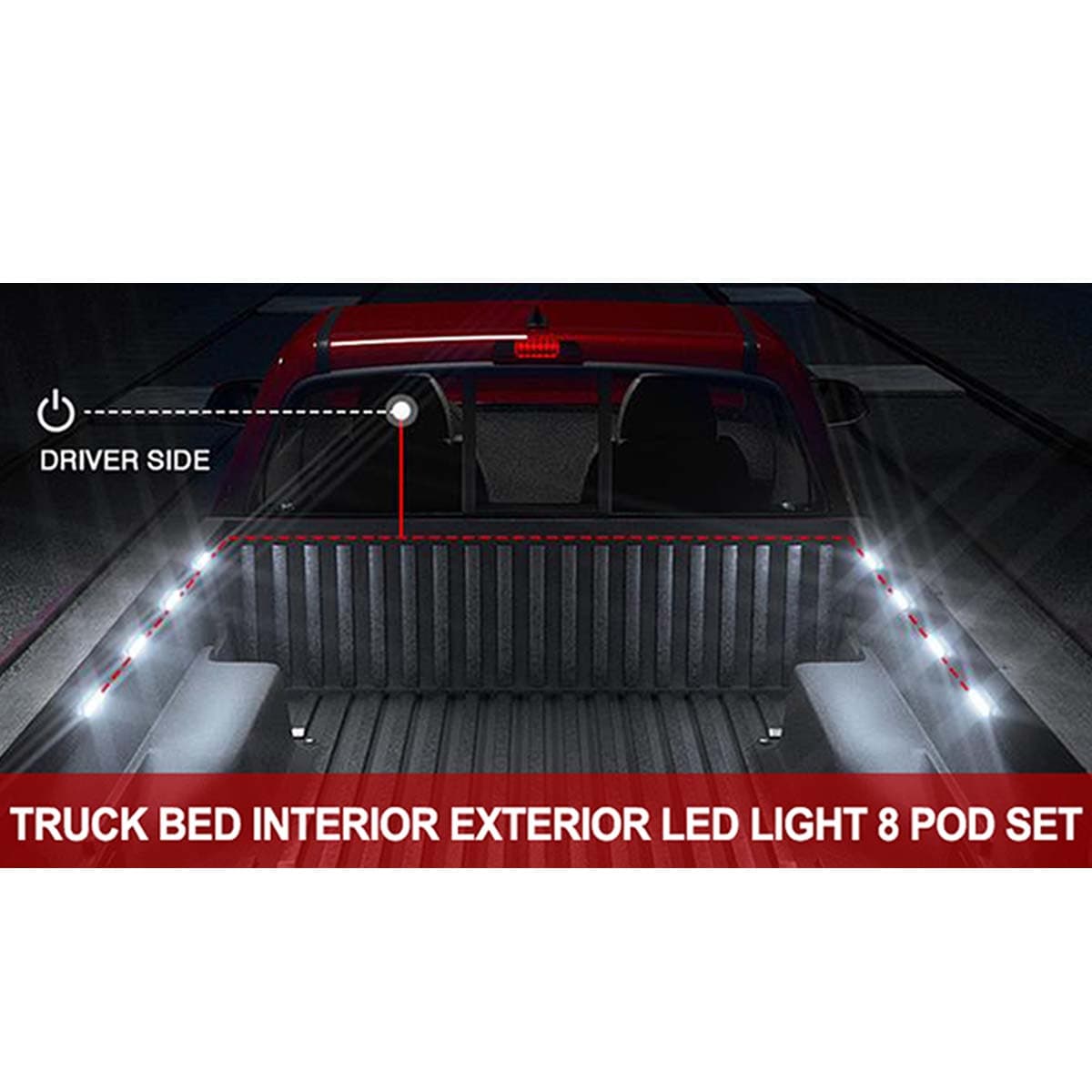 Race Sport 8 SUPER BRIGHT POD LED BED RAIL LIGHTING SYSTEM WITH TOGGLE SWITCH INCLUDED IN W
