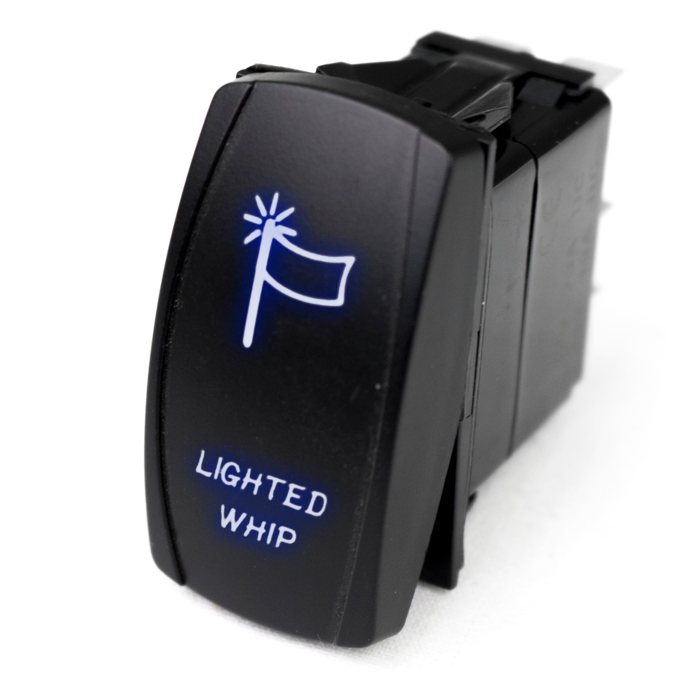LED ROCKER SWITCH WITH BLUE LED RADIANCE LIGHTED WHIP