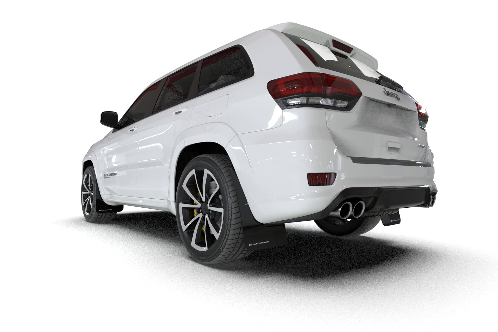 Rally Armor MF134-UR-BLK-WH - 2018-22 Jeep Grand Cherokee Trackhawk - Black Mud Flap/White Logo product image
