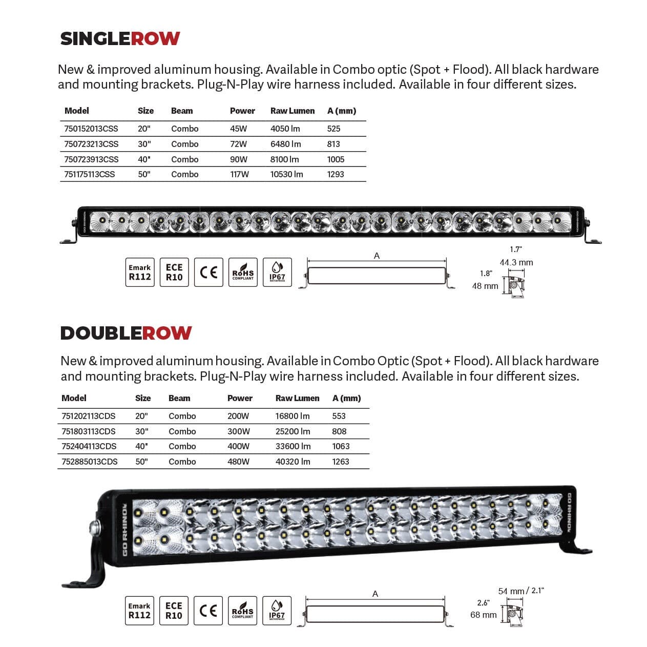 Go Rhino Go Rhino 751202113CDS Bright Series - 20 Double Row LED Light Bar