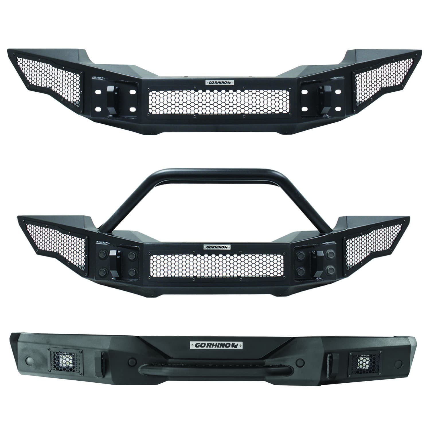 Go Rhino Go Rhino 331201T - Rockline Front Full Width Bumper W/ Overrider - Textured Black