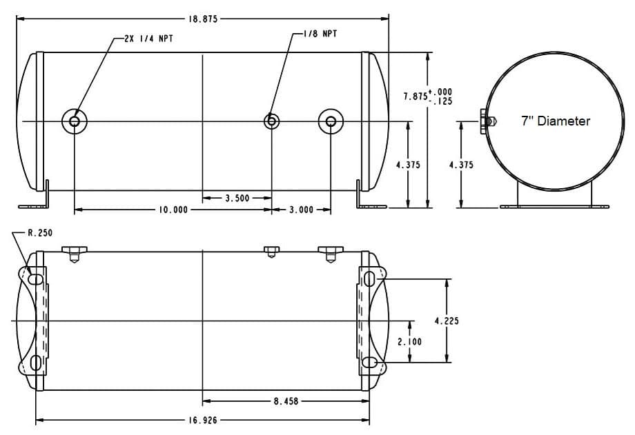 3 Gallon Aluminum Air Tank W/ Two 1/4 Inch NPT Ports And One 1/8 Inch NPT Port18.875 Inch Long And 7 Inch Diameter Ridetech product image