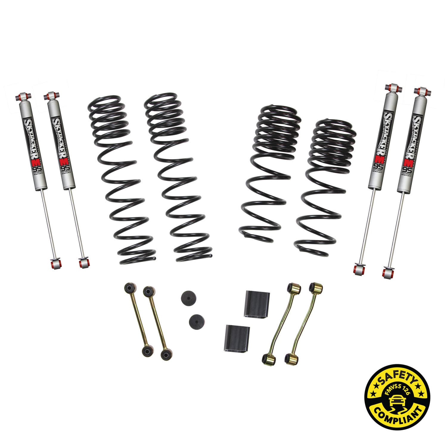 Suspension Lift Kit w/Shock 2-2.5 Inch Lift 18-19 Jeep Wrangler W/Ft. And R. Dual Rate/Long Travel Series Coil Springs Extended Sway Bar End Links M95 Monotube Shocks Skyjacker product image