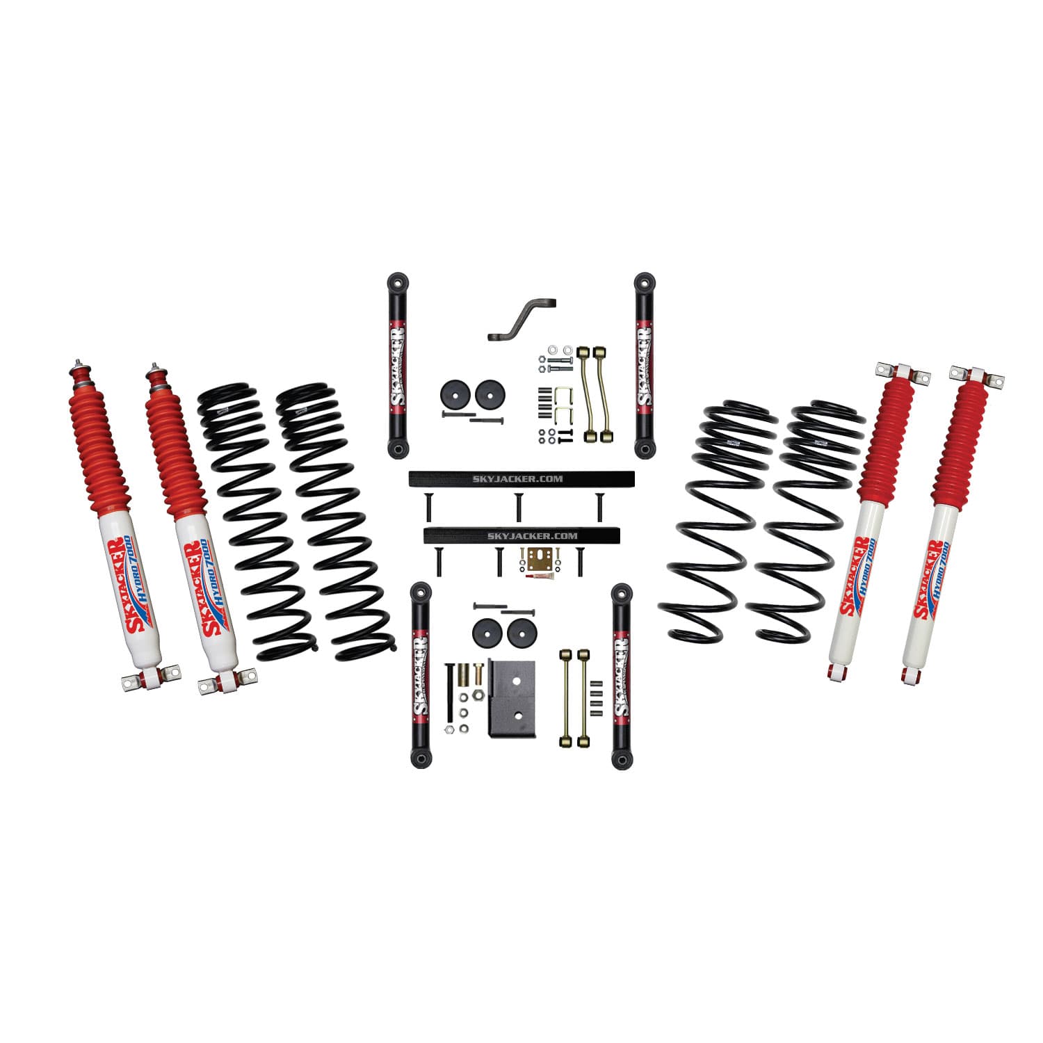 Skyjacker 4 Inch Dual Rate Long Travel One Box Kit w/OE Style Front and Rear Links and Hydro 7000 Shocks TJ/LJ 1997-2002 Jeep Wrangler Skyjacker