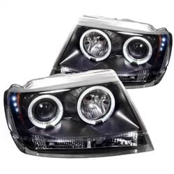Spyder Signature Jeep Grand Cherokee 99-04 Projector Headlights - LED Halo - LED Replaceable LEDs - Black - High 9005 Not Included - Low 9006 Not Included