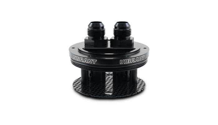 Oil Catch Can Lid; Aluminum; Black Anodized; 2 Port Assembly; product image