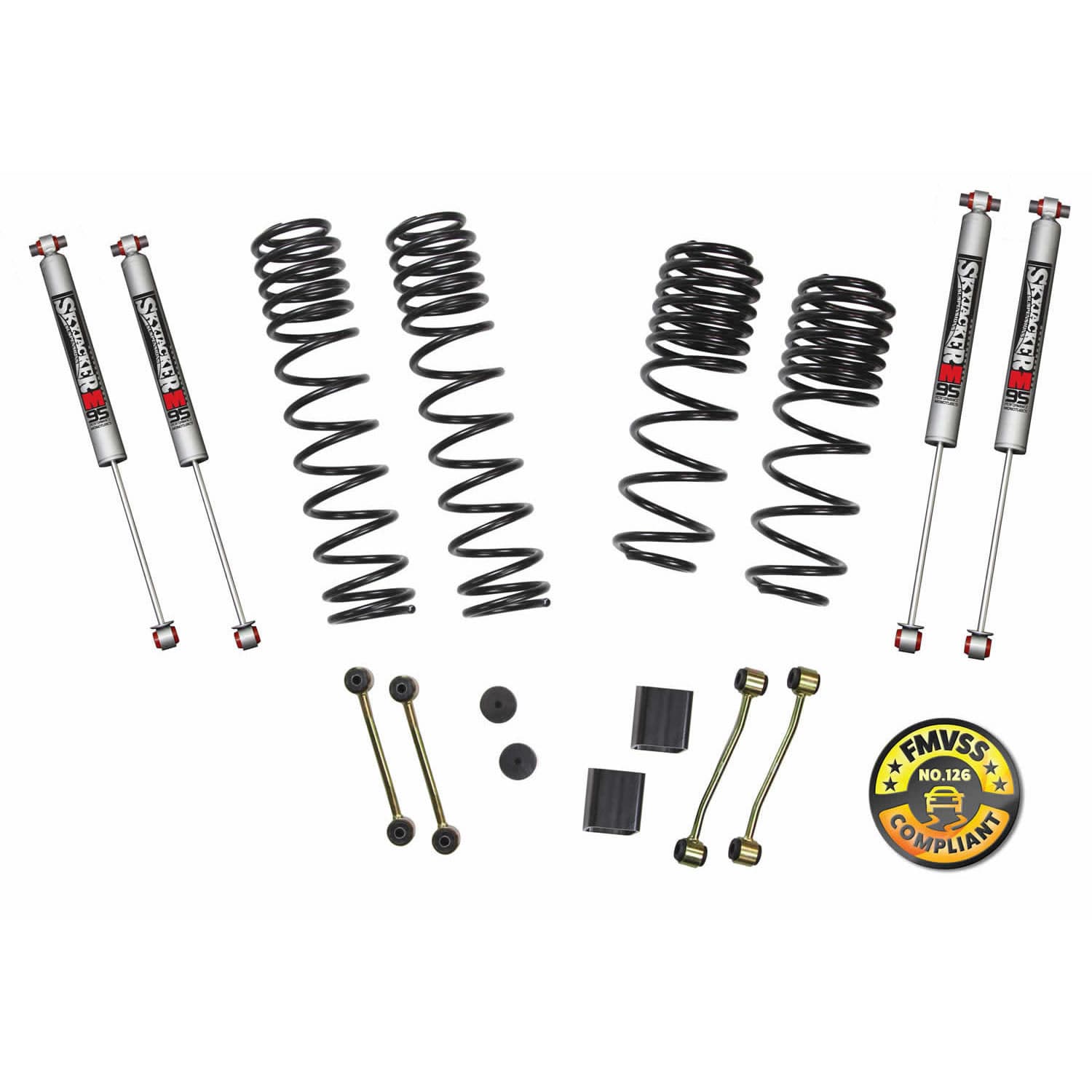 Suspension Lift Kit w/Shock 2-2.5 Inch Lift 18-19 Jeep Wrangler W/Ft. And R. Dual Rate/Long Travel Series Coil Springs Extended Sway Bar End Links M95 Monotube Shocks Skyjacker product image