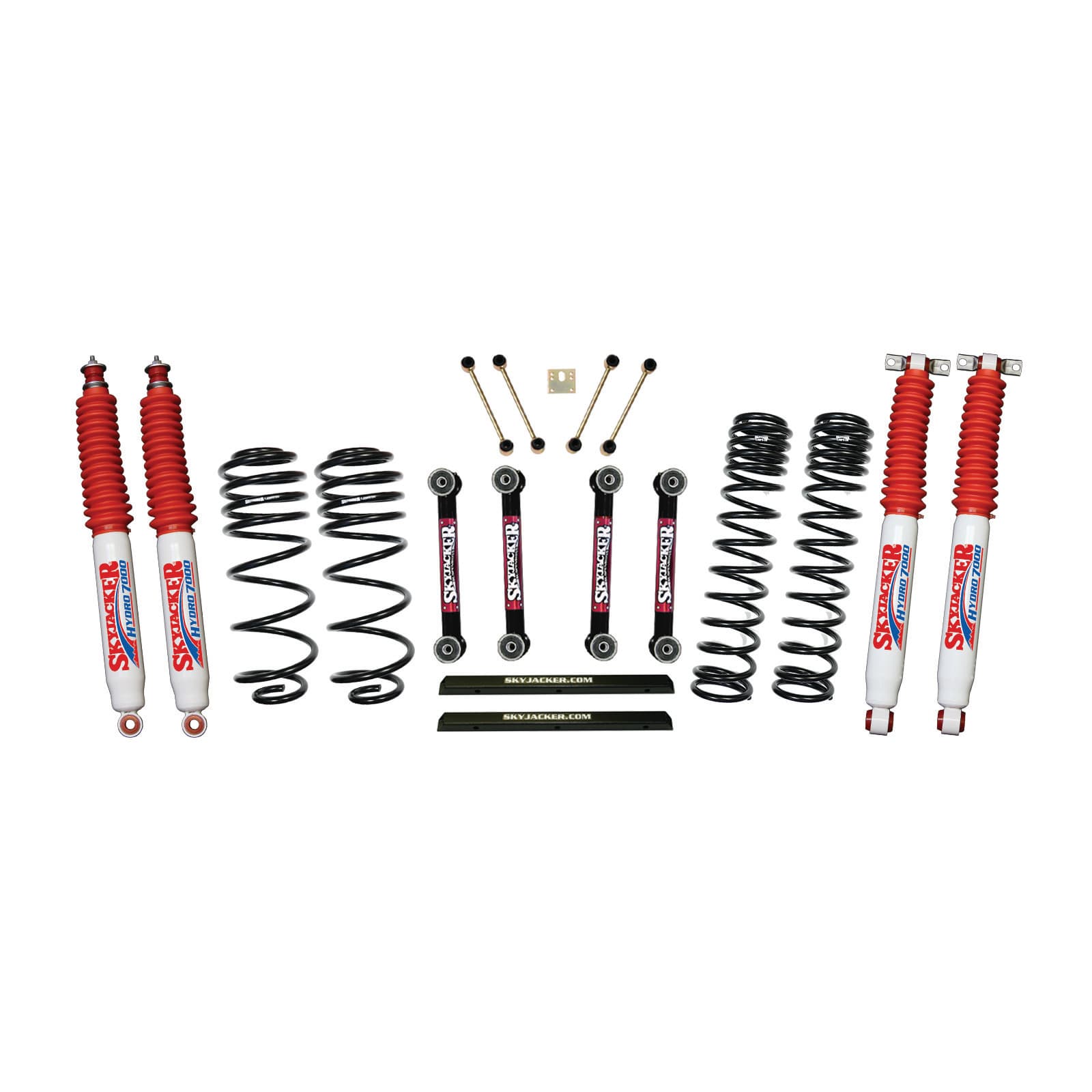 4 Inch Dual Rate Long Travel One Box Kit w/OE Style Front and Rear Lower Links and Hydro 7000 Shocks TJ/LJ 2003-2006 Jeep Wrangler/Unlimited Skyjacker product image