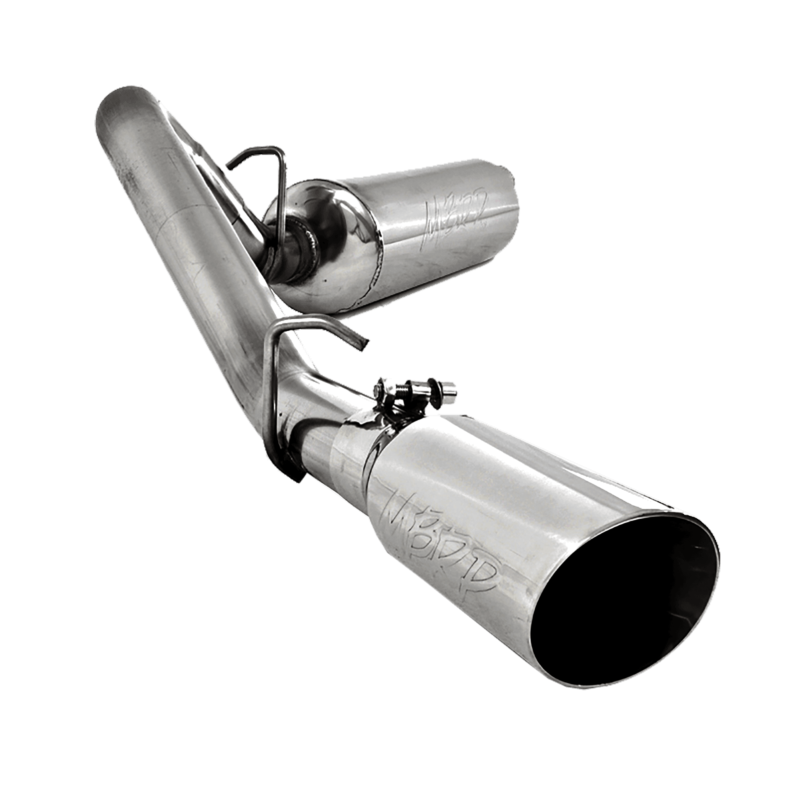 Armor Plus Cat Back Exhaust System; 2.5 in.; Incl. Muffler/Tailpipe/Hardware/3.5 in. OD Tip; Single Side Exit; T409 Stainless Steel; product image