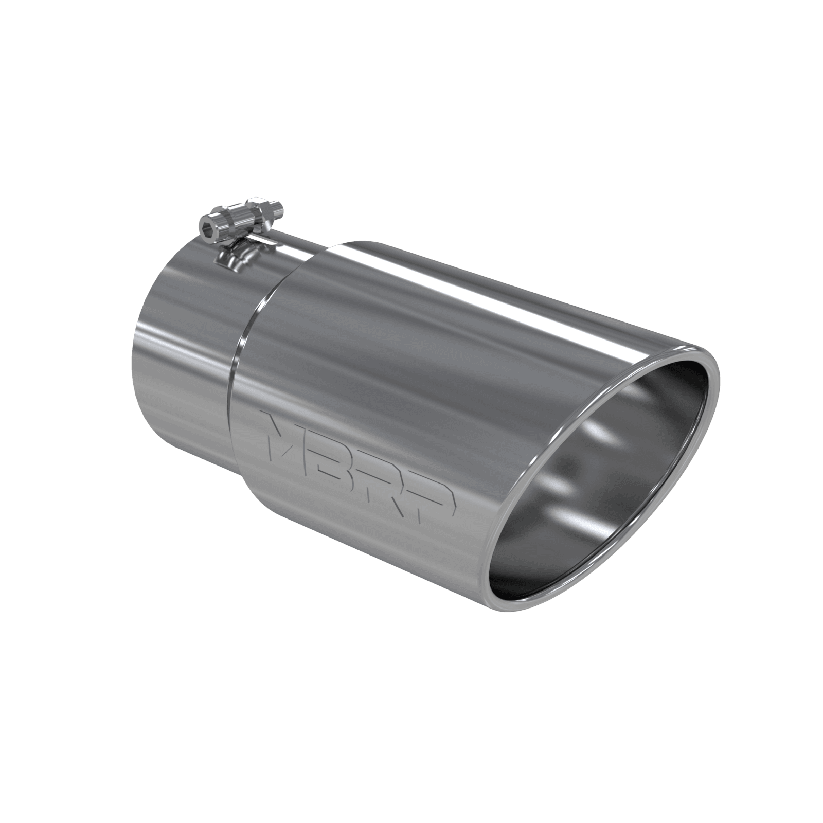 Armor Pro Exhaust Tip; 5 in. Inlet Diameter; 6 in. Outlet Diameter; 12 in. Length; Angled Rolled Edge; T304 Stainless Steel; Mirror Polished; product image