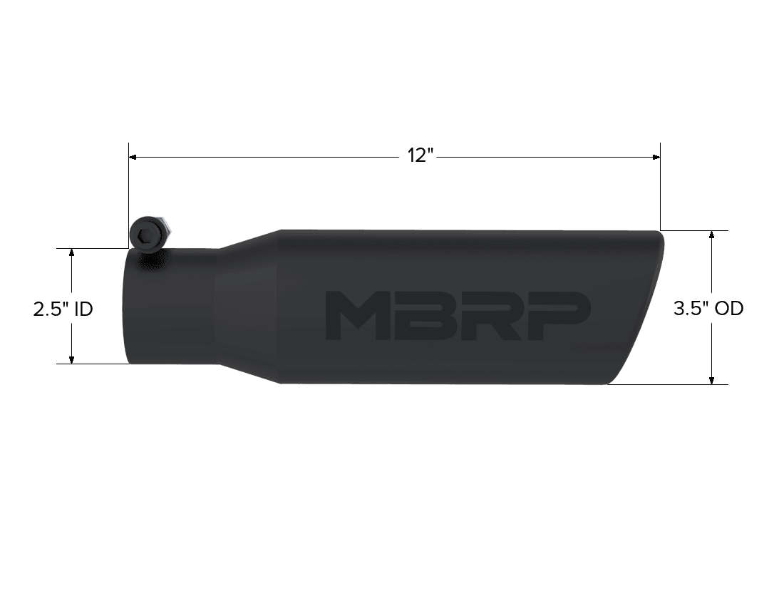 Armor BLK Exhaust Tip; 2.5 in. Inlet Diameter; 3.5 in. Outlet Diameter; 12 in. Length; Angled Rolled Edge; T304 Stainless Steel; Black Coated; product image