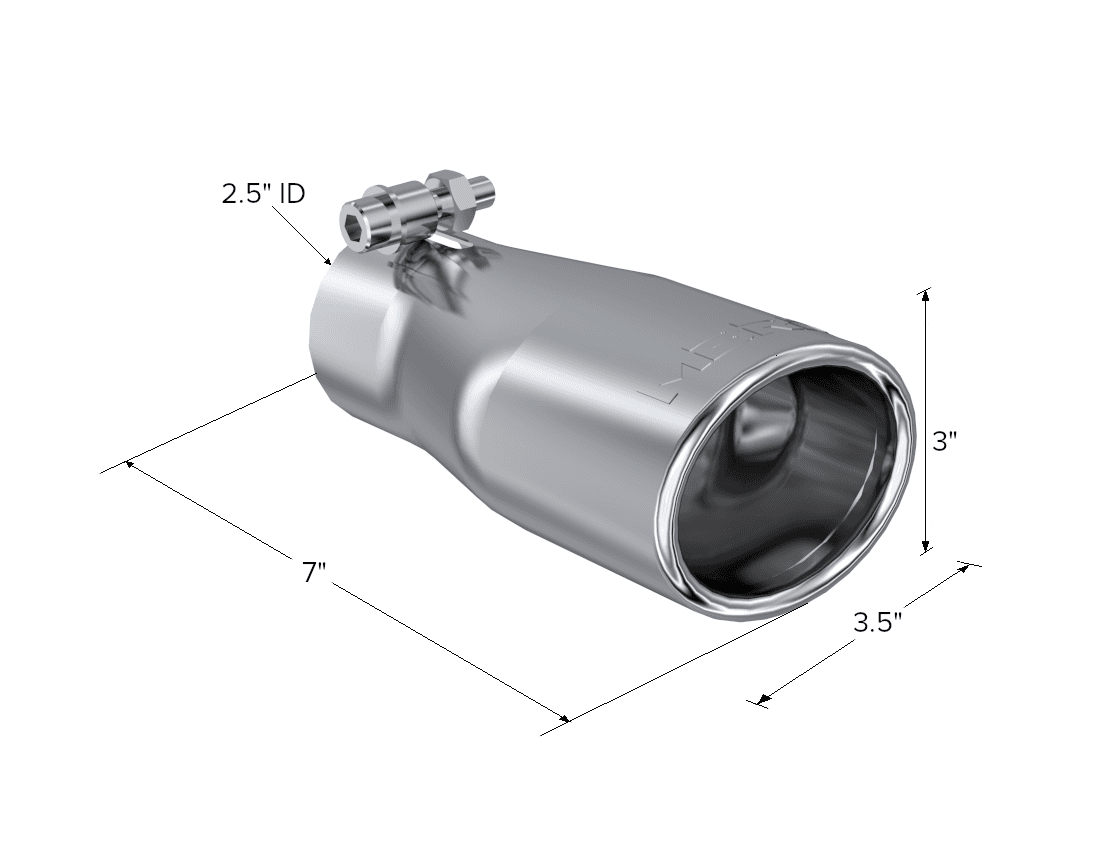 Armor Pro Exhaust Tip; 2.5 in. Inlet Diameter; 3.75 in. Outlet Diameter; 7 1/16 in. Length; Oval; T304 Stainless Steel; Mirror Polished; product image