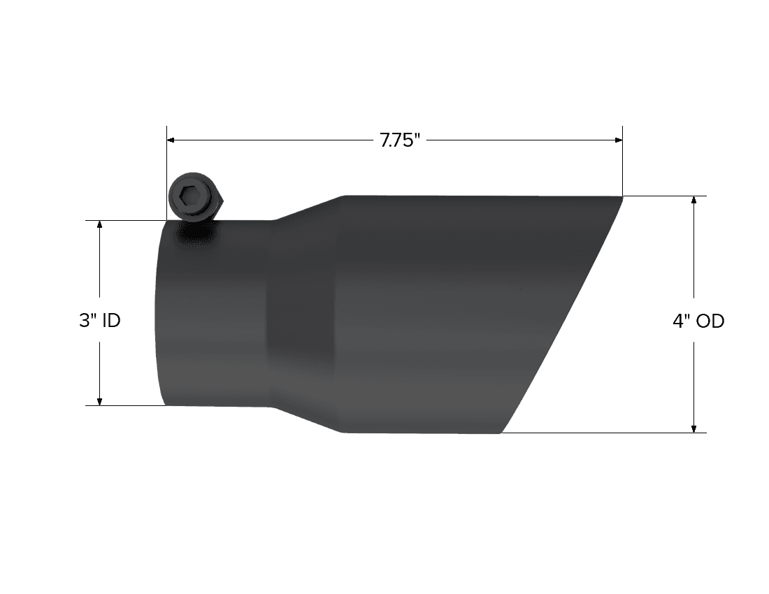 Armor BLK Exhaust Tip; 3 in. Inlet Diameter; 4 in. Outlet Diameter; 8 in. Length; Dual Wall; Angled; T304 Stainless Steel; Black Coated; product image