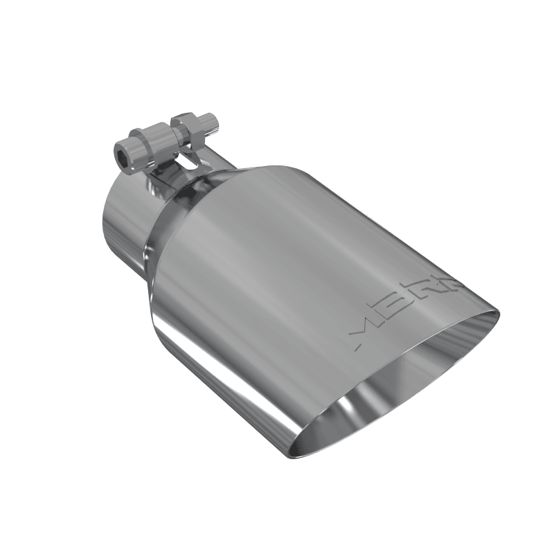 Armor Pro Exhaust Tip; 2.5 in. Inlet Diameter; 4 in. Outlet Diameter; 8 in. Length; Dual Wall; Angled; T304 Stainless Steel; Mirror Polished; product image