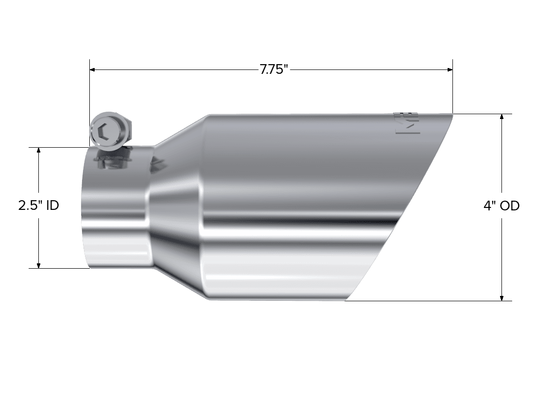 Armor Pro Exhaust Tip; 2.5 in. Inlet Diameter; 4 in. Outlet Diameter; 8 in. Length; Dual Wall; Angled; T304 Stainless Steel; Mirror Polished; product image