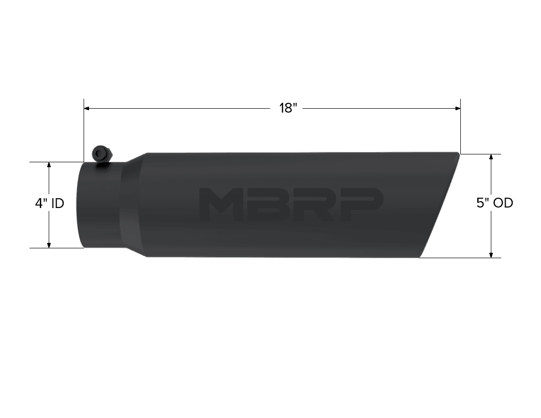 Armor BLK Exhaust Tip; 4 in. Inlet Diameter; 5 in. Outlet Diameter; 18 in. Length; Angled Rolled End; T304 Stainless Steel; Black Coated; product image