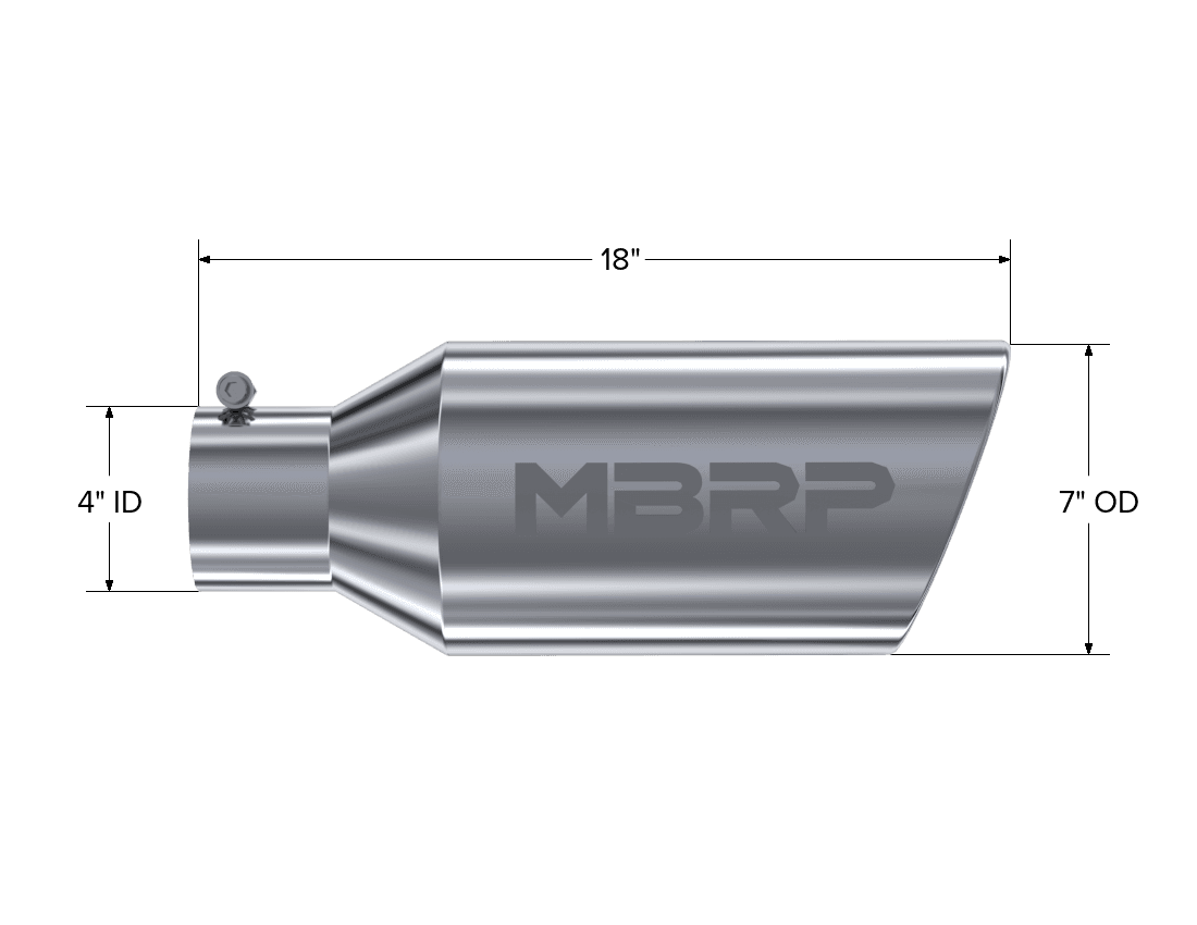 Armor Pro Exhaust Tip; 4 in. Inlet Diameter; 7 in. Outlet Diameter; 18 in. Length; Rolled End; T304 Stainless Steel; Mirror Polished; product image