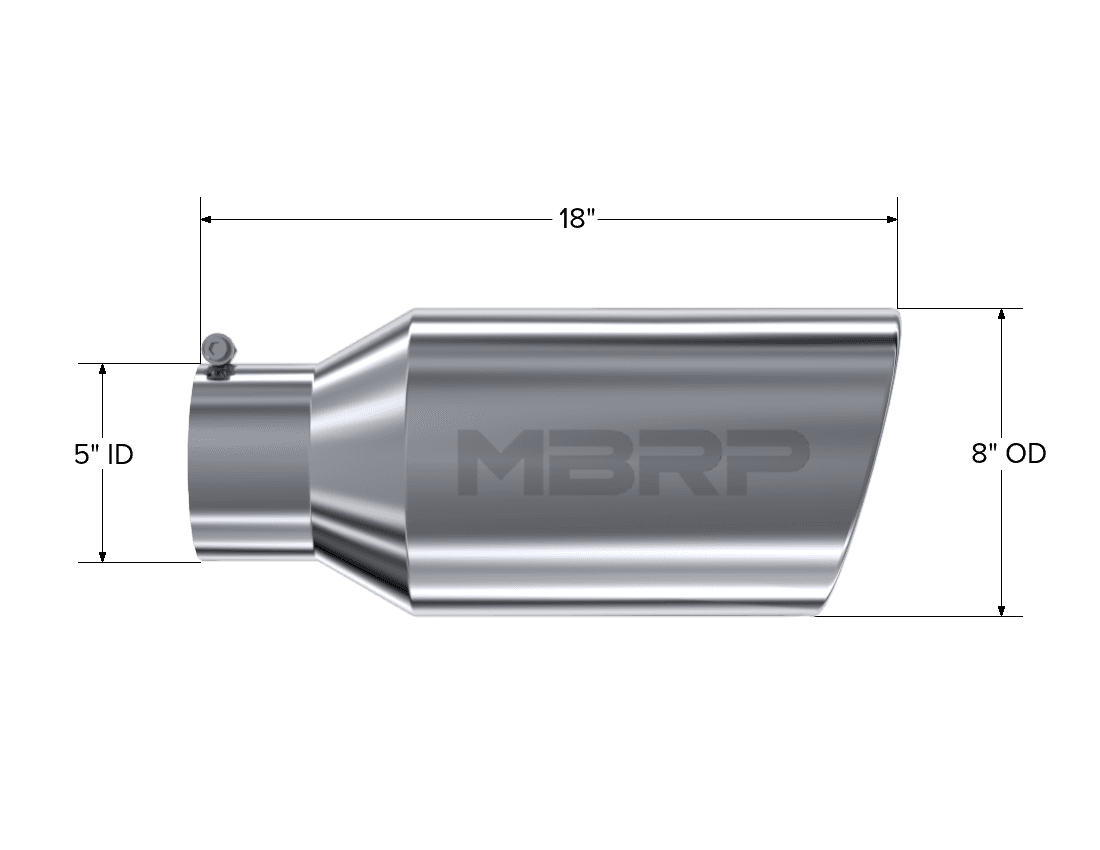 Armor Pro Exhaust Tip; 5 in. Inlet Diameter; 8 in. Outlet Diameter; 18 in. Length; Rolled End; T304 Stainless Steel; Mirror Polished; product image