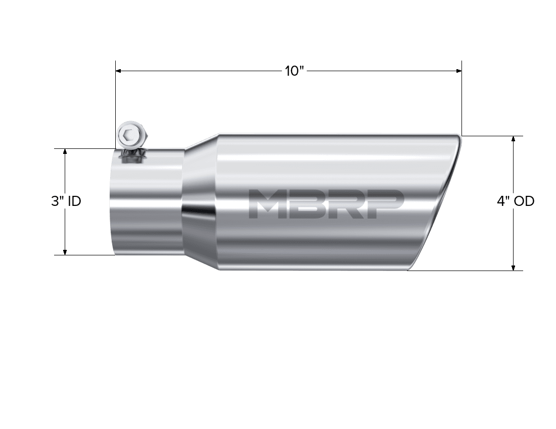 Armor Pro Exhaust Tip; 3 in. Inlet Diameter; 4 in. Outlet Diameter; 10 in. Length; Angled Rolled End; T304 Stainless Steel; Mirror Polished; product image