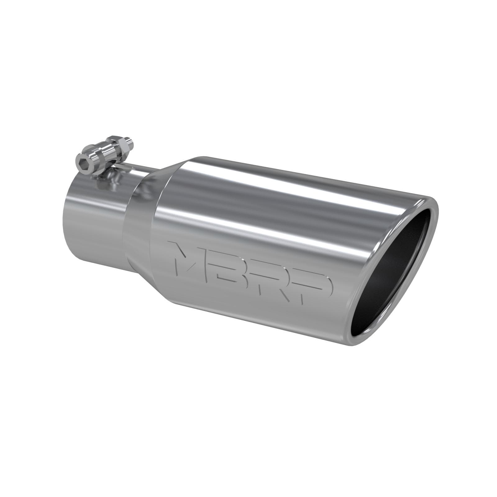 Armor Pro Exhaust Tip; 2.75 in. Inlet Diameter; 4 in. Outlet Diameter; 10 in. Length; Angled Rolled End; T304 Stainless Steel; Mirror Polished; product image