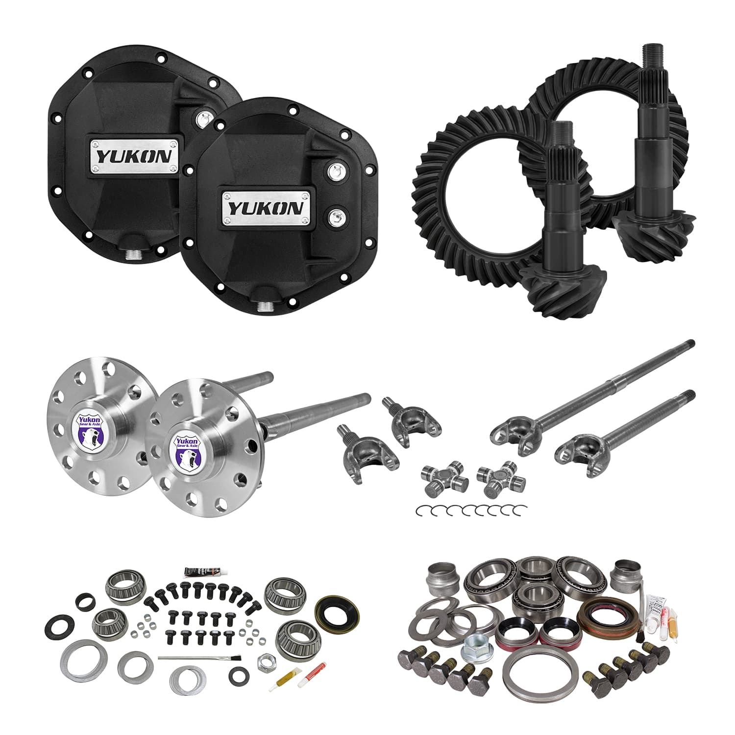 Stage 4 Jeep JK Re-Gear Kit W/Covers Fr & Rr Axles Dana 44 4.56 Ratio JK Rubicon D44 Stage 4 Gear Kit Package 4.56 Ratio F&R Covers & 4340 F&R Axle Kits Yukon Gear product image