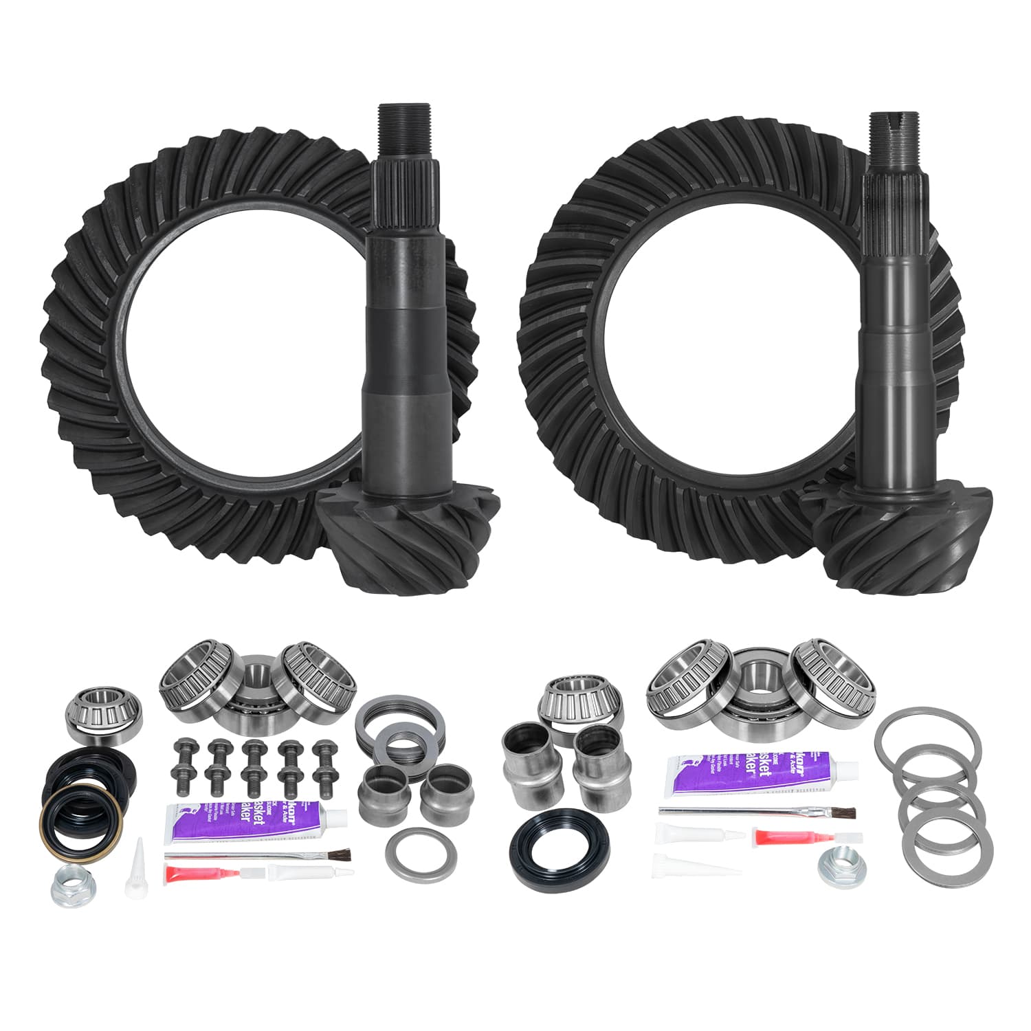 Ring & Pinion Gear Kit Package Front & Rear With Install Kits - Toyota 8.4/8 Inch IFS Toyota 05-15 Tacoma (8.4/8 Inch ifs) 4.30 Ratio Gear Package (Fits 3.91 & Up Front Case) Yukon Gear product image