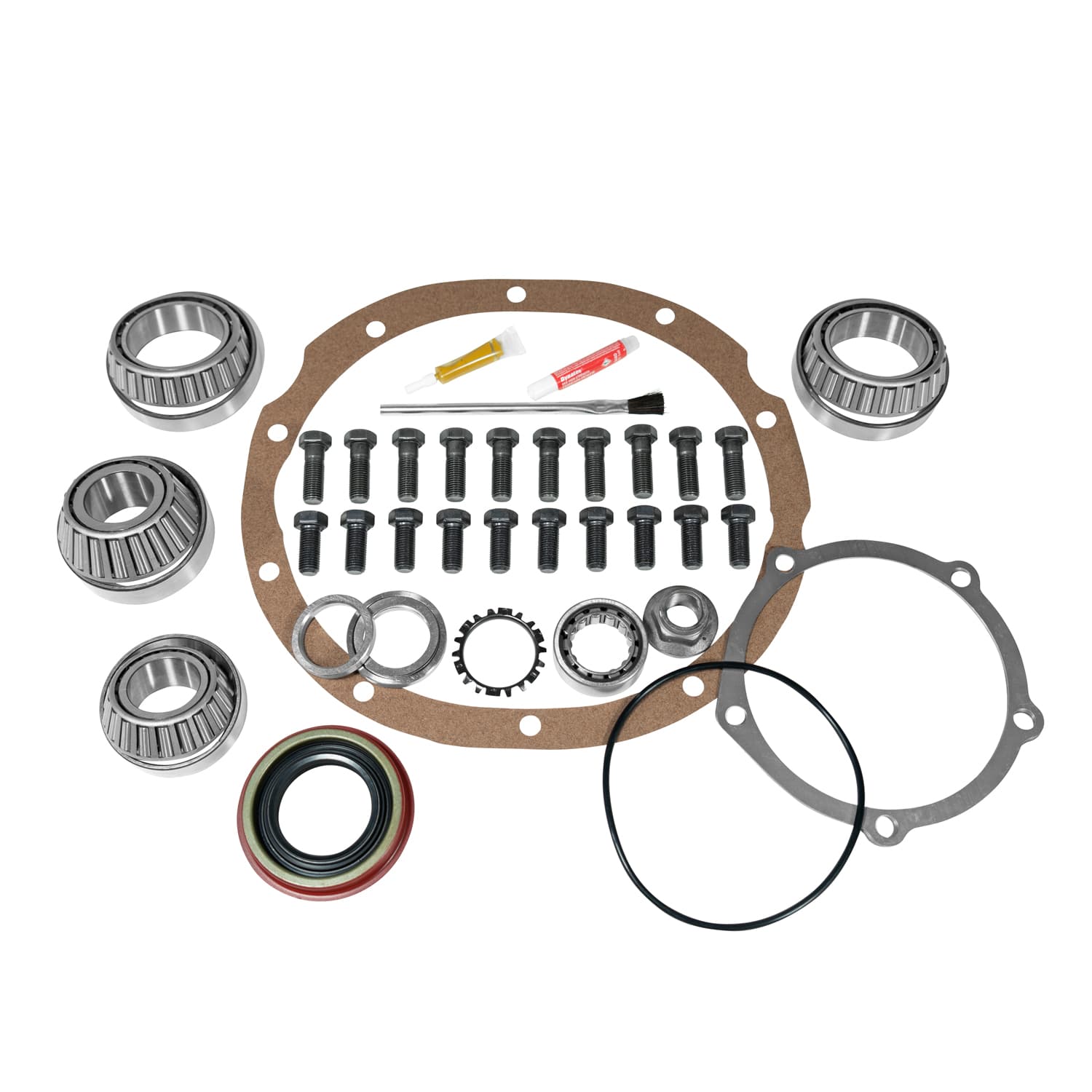 Yukon Gear and Axle Master Overhaul Kit For Ford 9 Inch LM102910 Diff W/Crush Sleeve Eliminator 9 Inch Ford LM102910 Master Overhaul Kit W/ Solid Spacer (Includes 20 R/G Bolts) Yukon Gear