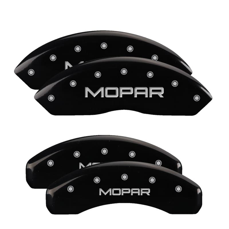 Set Of 4 Caliper Covers Engraved Front And Rear Mopar Black Finish Silver Characters 2018-2024 Jeep Wrangler JL BRY brake code MGP Caliper Covers