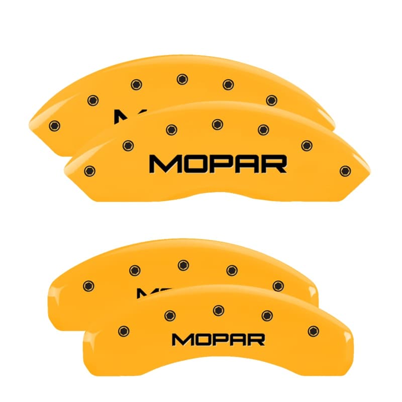 Set Of 4 Caliper Covers Engraved Front And Rear Mopar Yellow Finish Black Characters 2018-2024 Jeep Wrangler JL BRY brake code MGP Caliper Covers