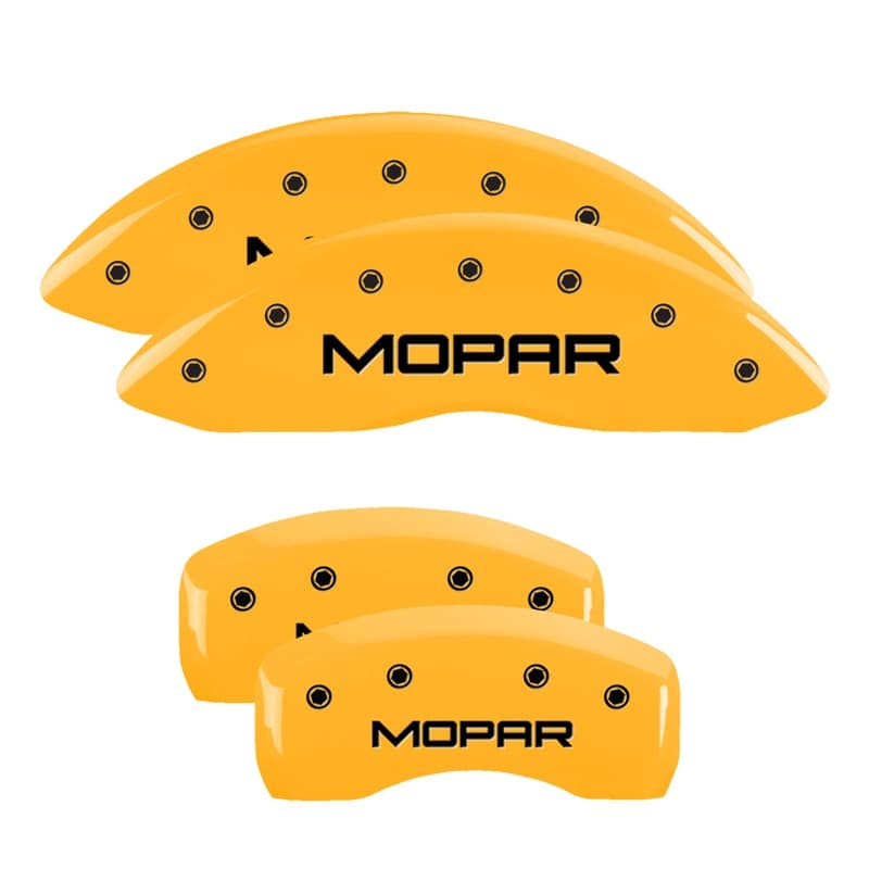 Set Of 4 Caliper Covers Engraved Front And Rear Mopar Yellow Finish Black Characters 2020-2023 Jeep Gladiator MGP Caliper Covers