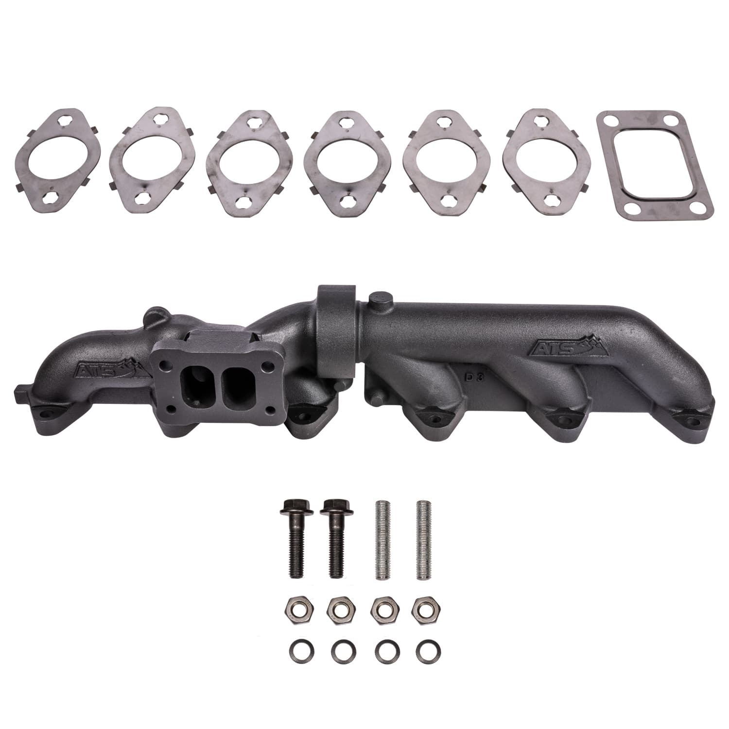 ATS Pulse Flow Exhaust Manifold Kit Fits 2003-2007 5.9L Cummins 2-Pc T3 With Gaskets Turbo Hardware