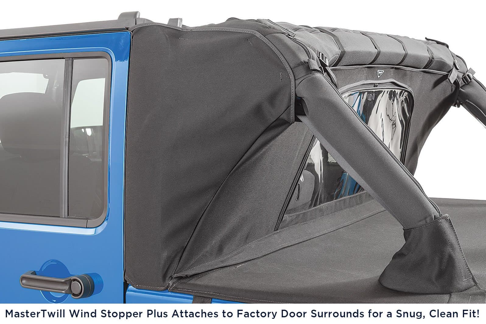 Jeep JK Combo For Soft Top Equipped Cable Style Bimini Top Plus 07-09 Wrangler JK 4 Door w/s Header Includes Conversion Kit WindStopper Plus and Tonneau MasterTwill MasterTop product image