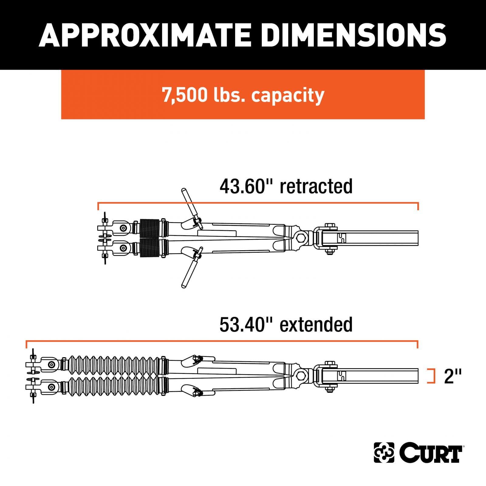 Curt Rambler Steel RV Tow Bar 7500 Lbs. 2 Inch Shank) Includes Tow Bar Safety Cables Hitch Pin and Clip RockJock 4X4 product image
