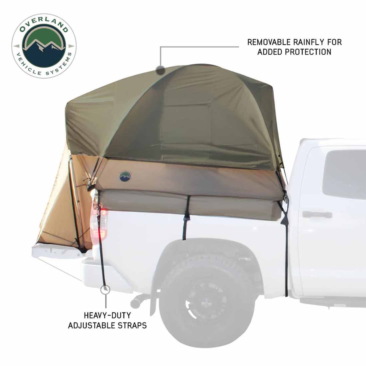 LD TACT - Bed Tent Mid Size 5.0-5.2 Foot, Tan Body and Green Rainfly Overland Vehicle Systems product image