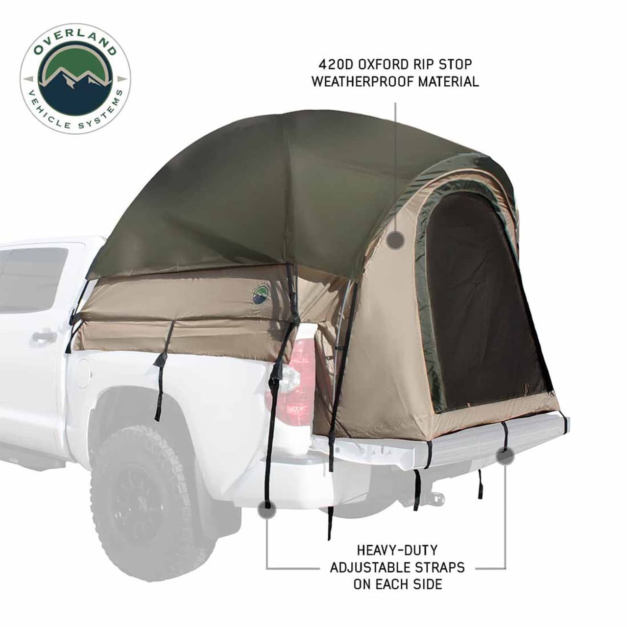 LD TACT - Bed Tent Mid Size 5.0-5.2 Foot, Tan Body and Green Rainfly Overland Vehicle Systems product image