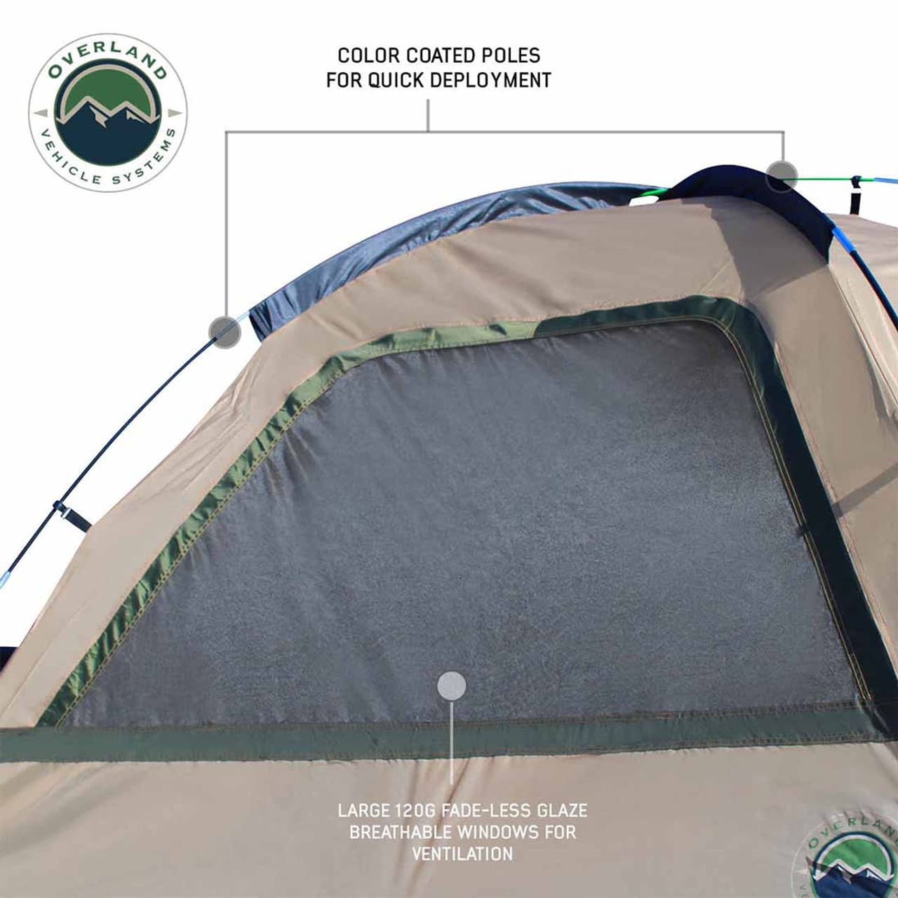 LD TACT - Bed Tent Mid Size 5.0-5.2 Foot, Tan Body and Green Rainfly Overland Vehicle Systems product image