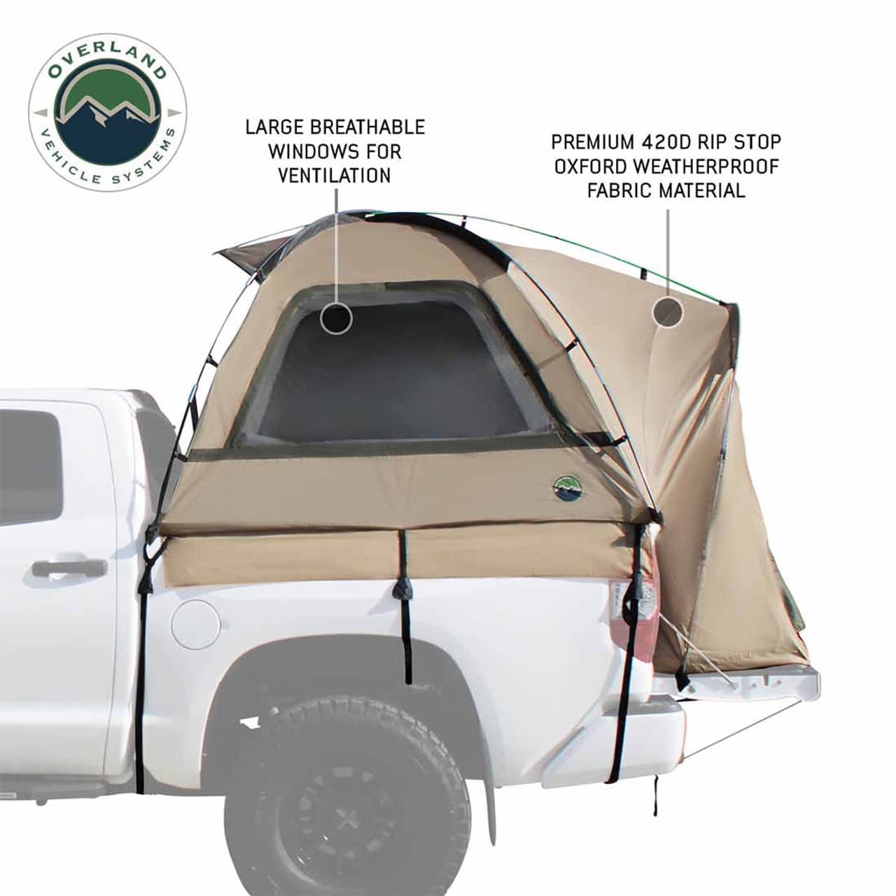 LD TACT - Bed Tent Mid Size 5.0-5.2 Foot, Tan Body and Green Rainfly Overland Vehicle Systems product image
