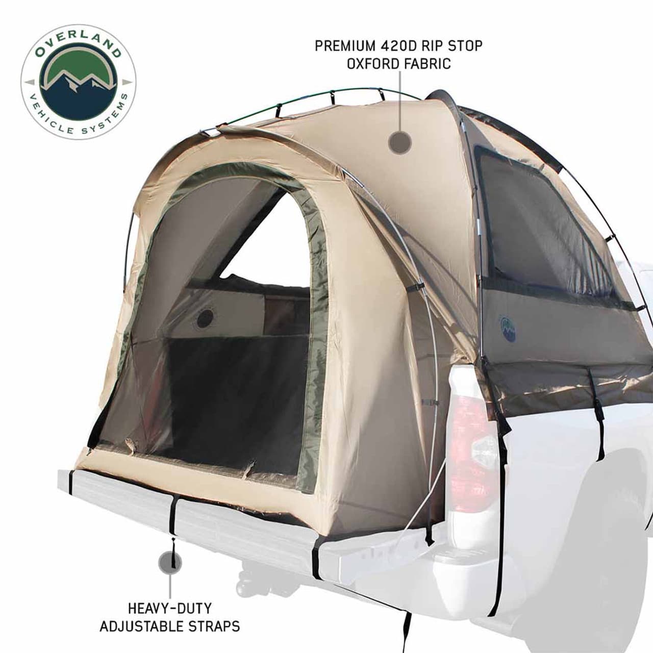 LD TACT - Bed Tent Mid Size 5.0-5.2 Foot, Tan Body and Green Rainfly Overland Vehicle Systems product image