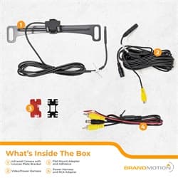 Brandmotion Universal Dual Mount CMOS Camera w/Infrared Light; Metal License Plate and Camera Mount; 22ft. Chassis Harness To RCA Included; Parking Gridlines and Image Mirroring Available;